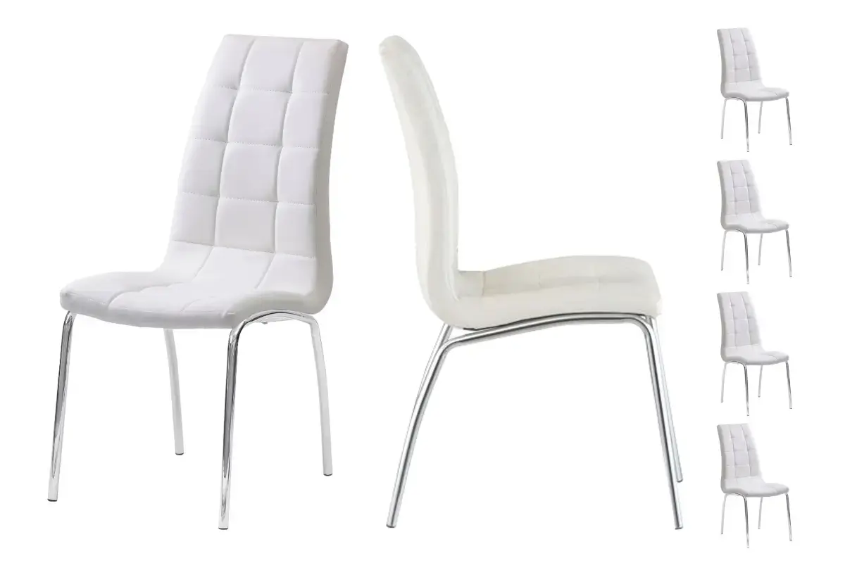 Table chromé 4 ou 6 chaises blanches DESIGN Swedzo-Meuble