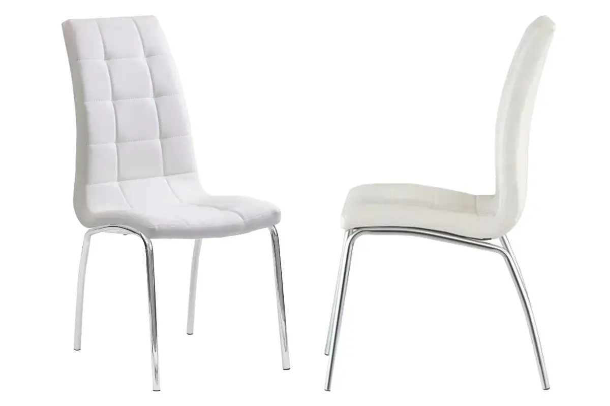 Table chromé 4 ou 6 chaises blanches DESIGN Swedzo-Meuble