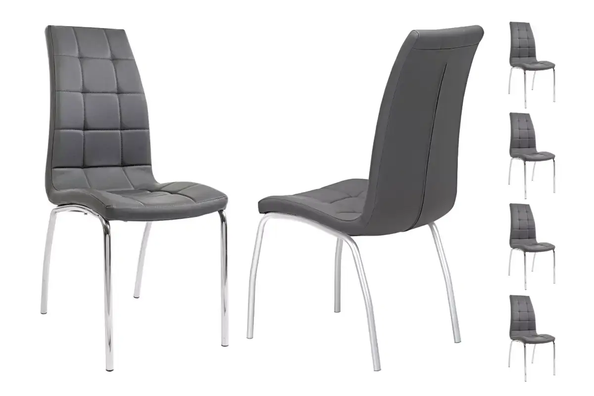 Table chromé 4 ou 6 chaises grises DESIGN Swedzo-Meuble