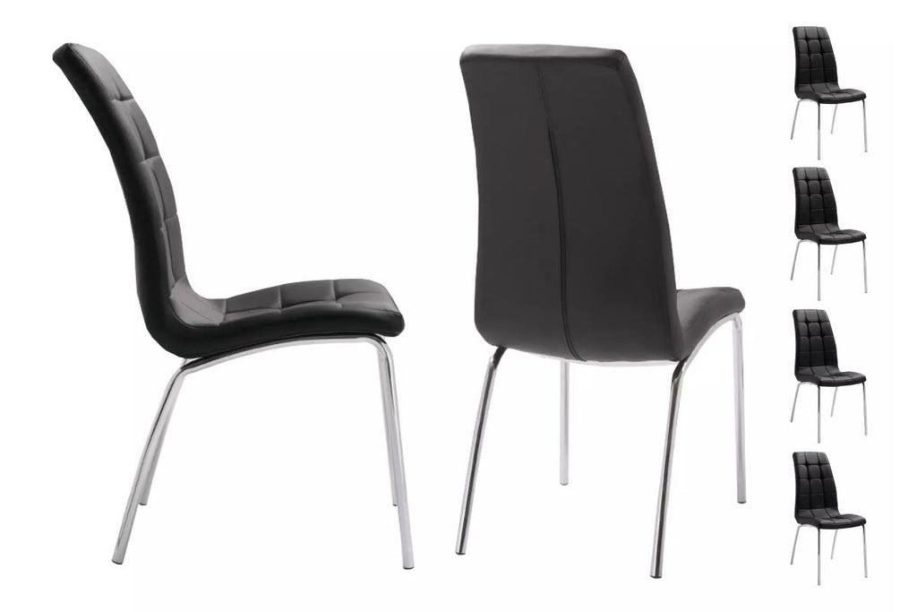 Table ronde chromé et chaises noires DESIGN