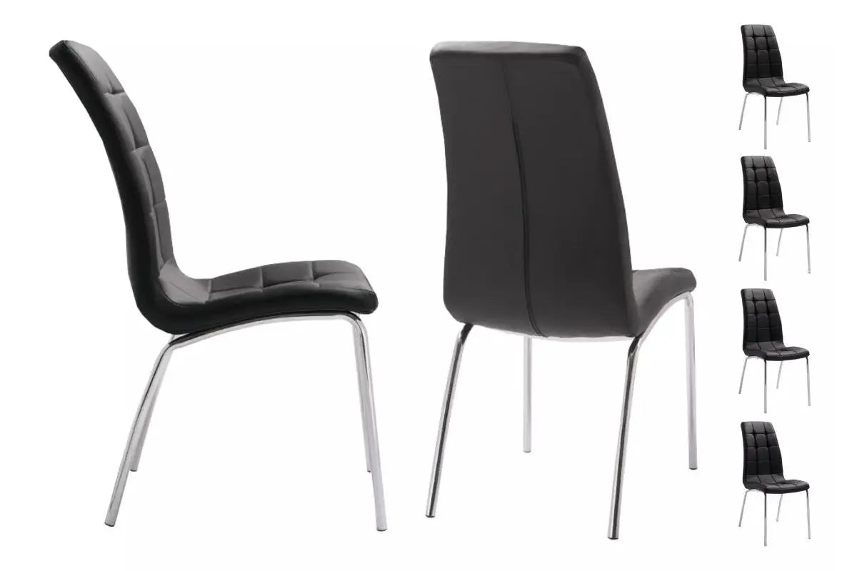 Table ronde chromé et chaises noires DESIGN Swedzo-Meuble