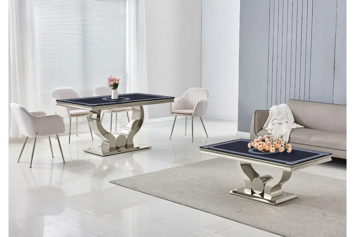 Table à manger versace argent NEA Swedzo-Meuble