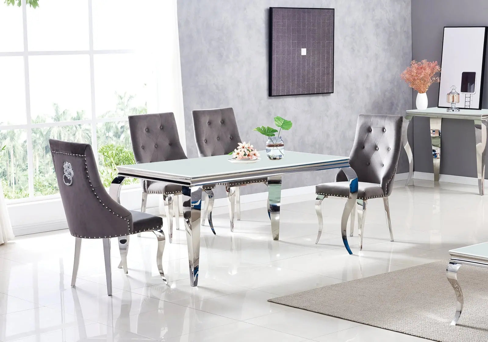 Table à manger argente miroir NEO Swedzo-Meuble
