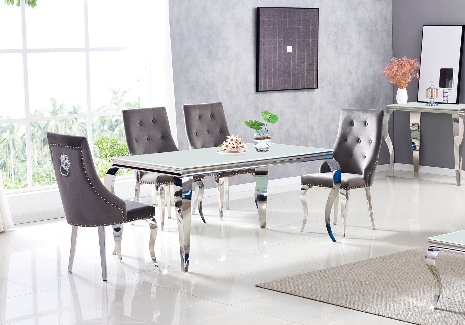 Table à manger argente miroir NEO