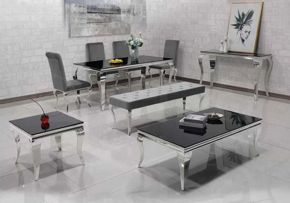 Table à manger argente verre noir NEO