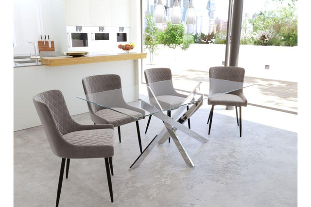 Table é manger design rectangulaire en verre pieds argentés CONNOR