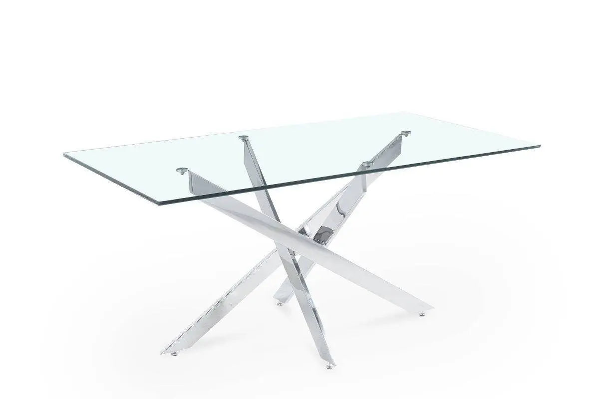 Table à manger design rectangulaire en verre pieds argentés CONNOR Swedzo-Meuble
