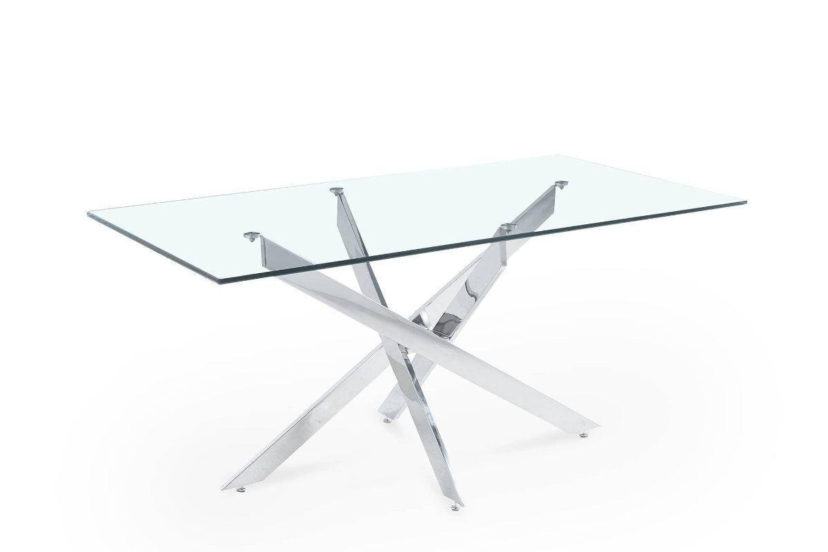Table é manger design rectangulaire en verre pieds argentés CONNOR