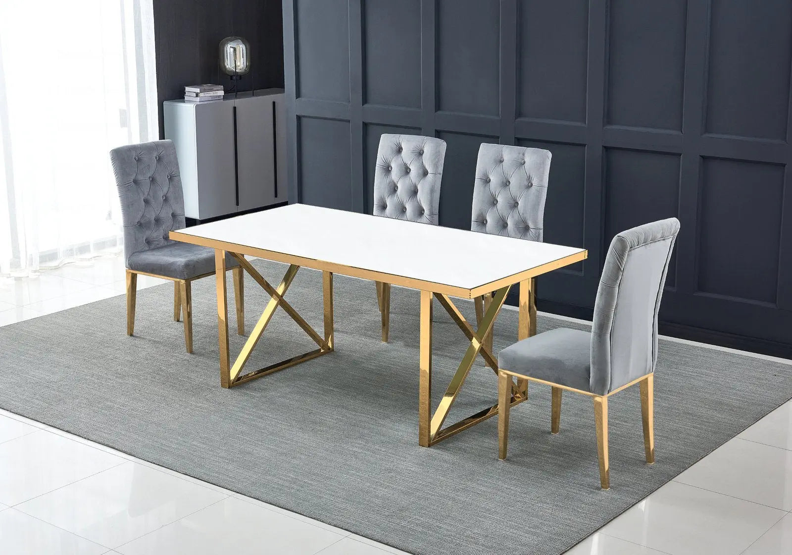 Table a Manger Doree Blanc Gino Swedzo-Meuble