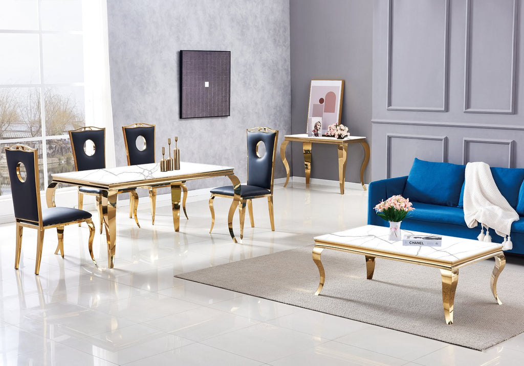 Table é manger dorée verre blanc NEO