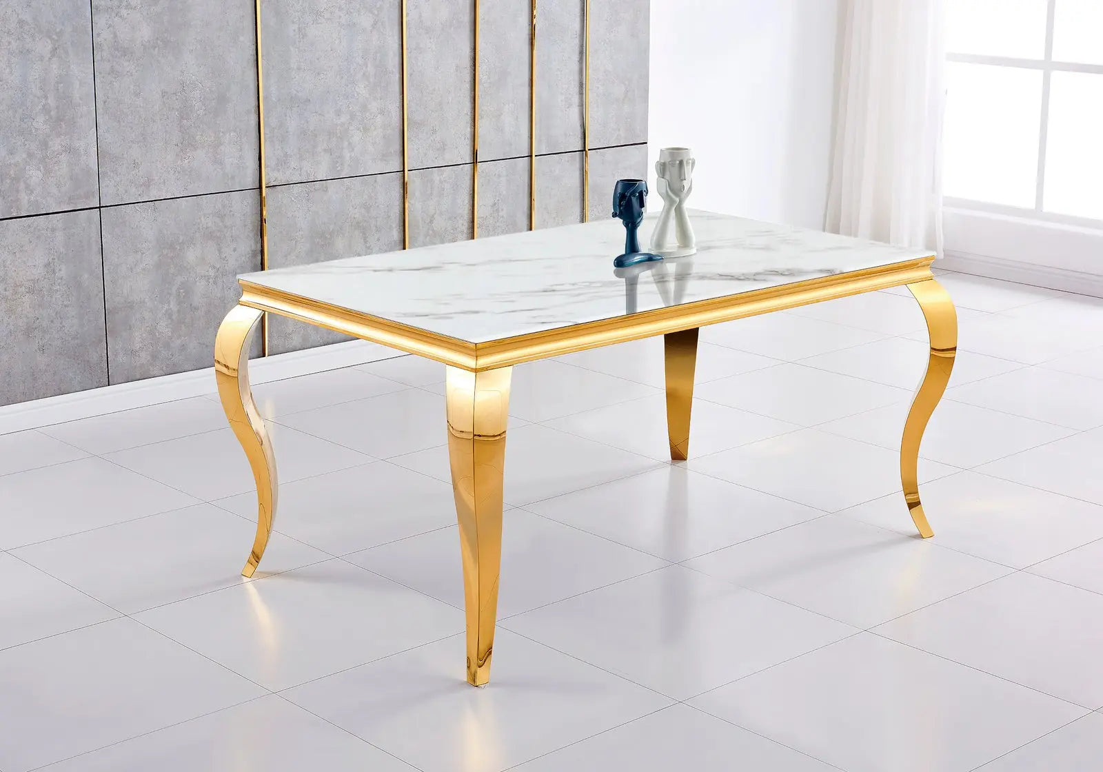 Table à manger dorée verre blanc NEO Swedzo-Meuble