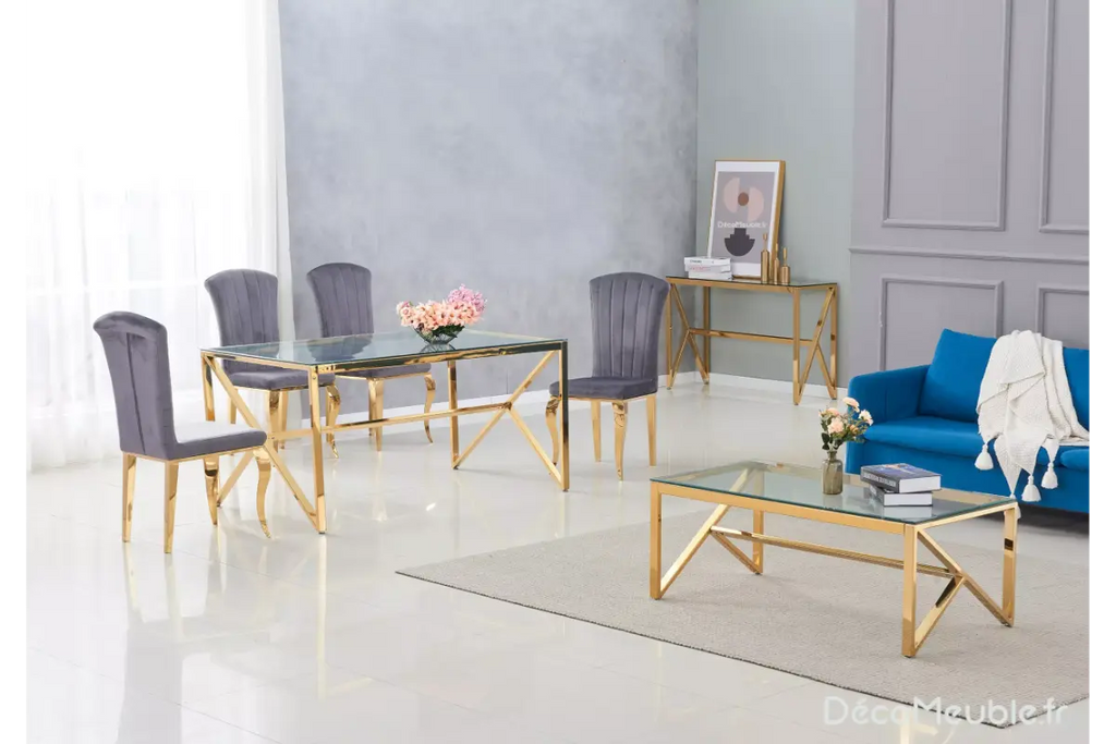 Table é manger en verre dorée JESSY