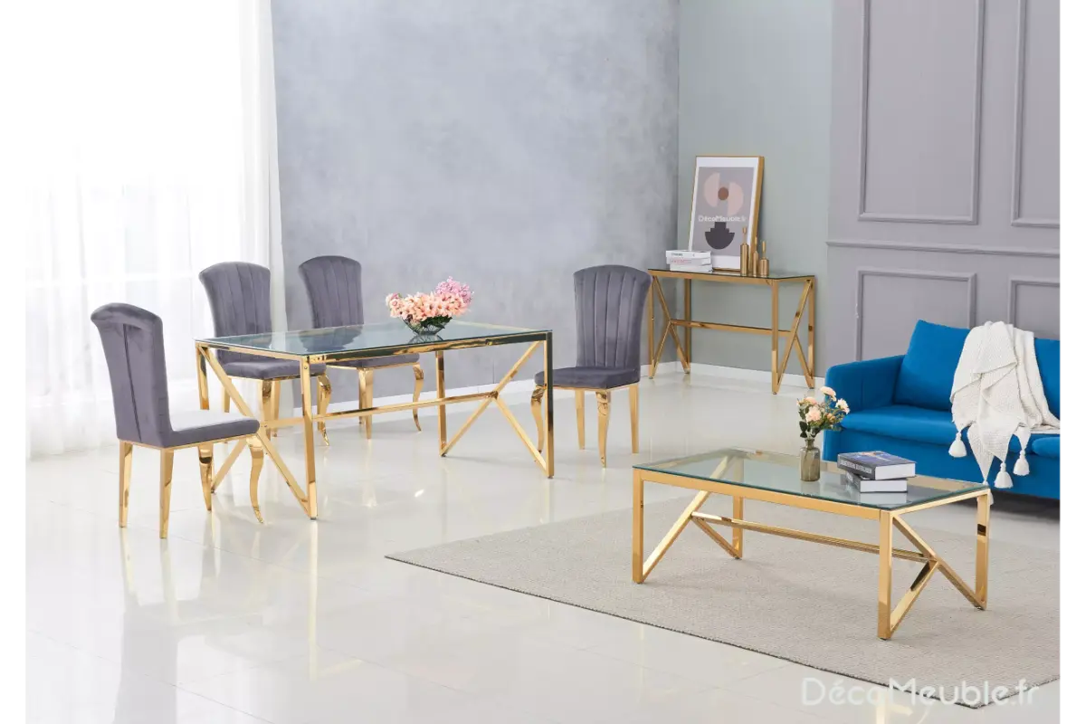Table é manger en verre dorée JESSY