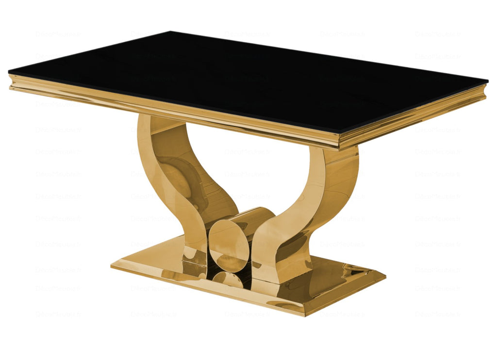Table en verre noir et chaises doré NEA