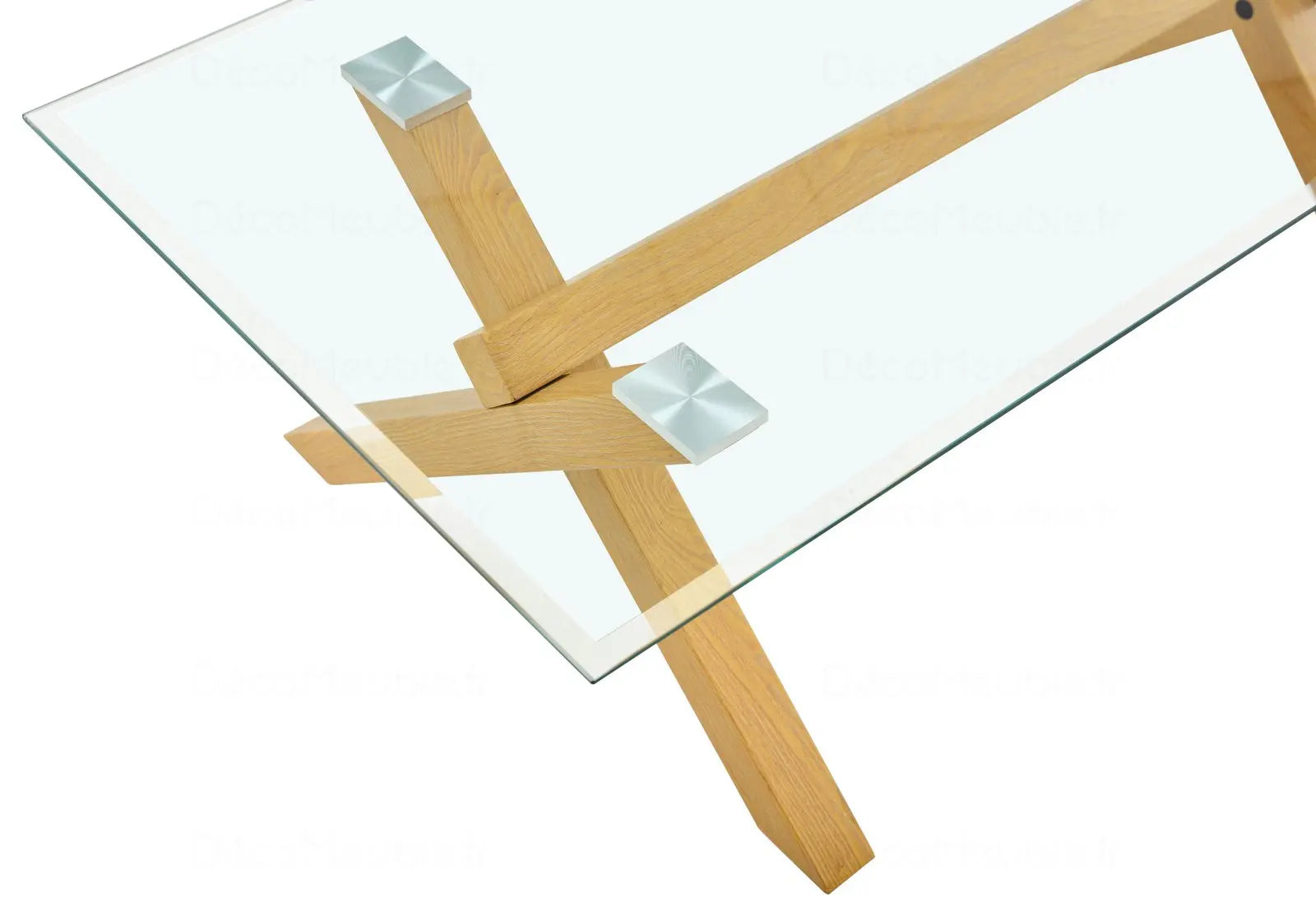 Table à manger en verre pied bois CROSS Swedzo-Meuble