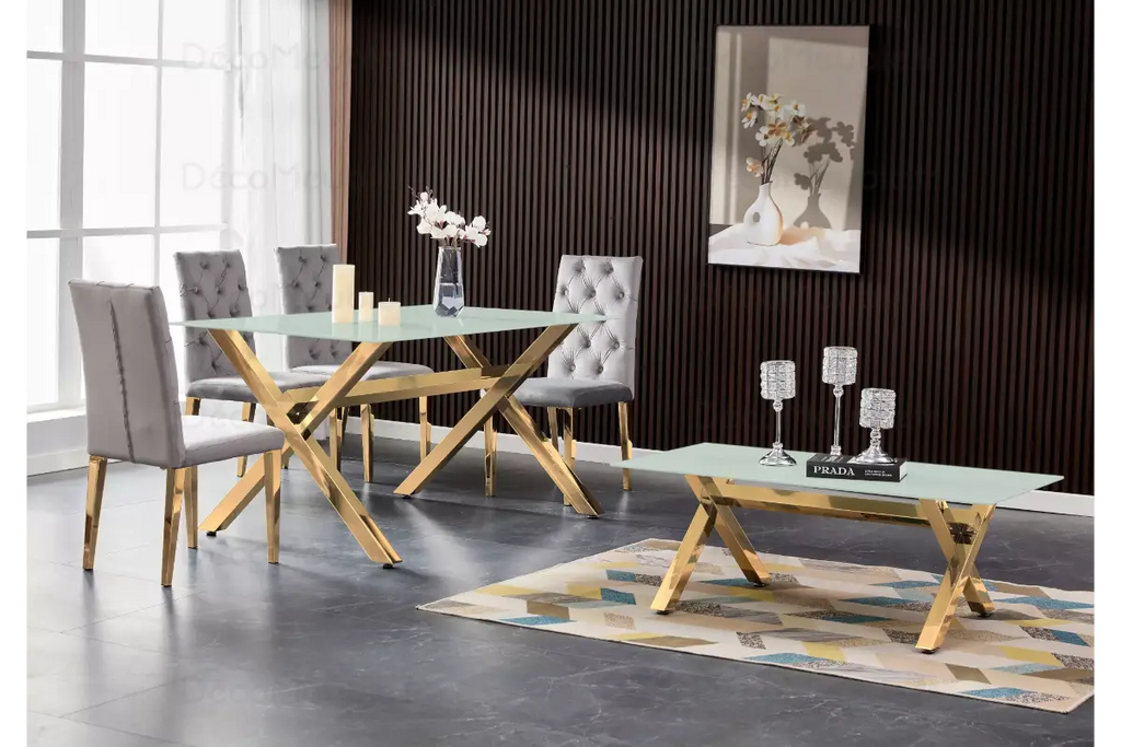 Table é manger en verre pied doré CROSS