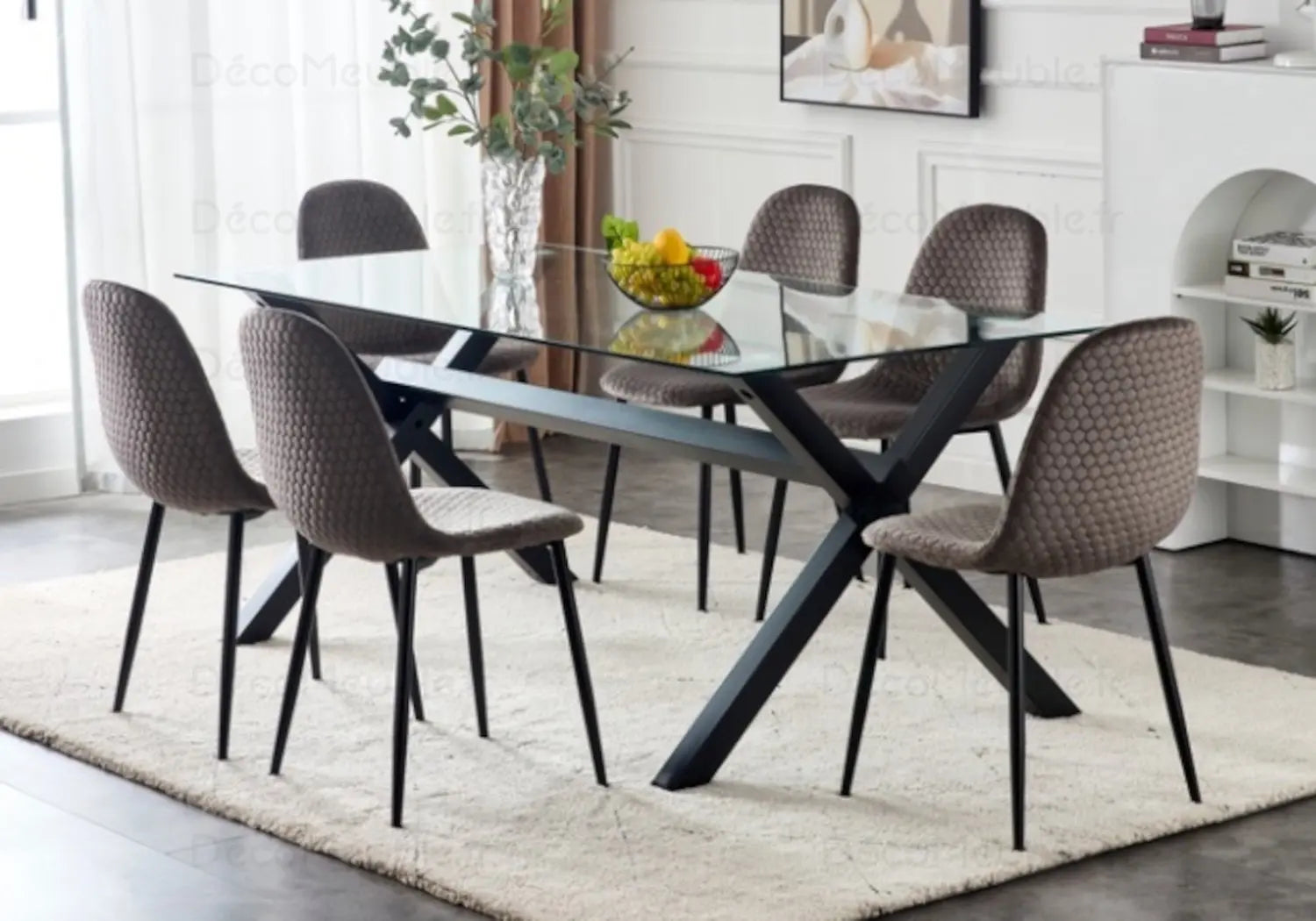 Table en verre et chaises marron CROSS Swedzo-Meuble