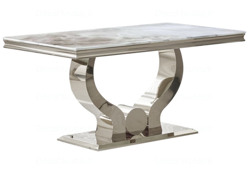 Table et chaises marbre beige argent NEA