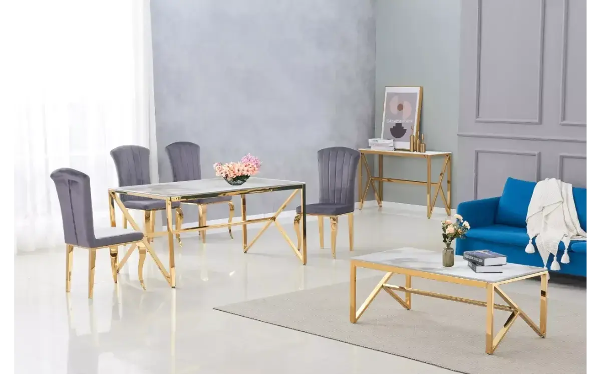 Table basse dorée marbre blanc JESSY Swedzo-Meuble