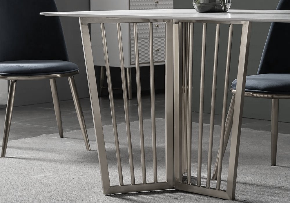 Table é manger marbre blanc argent PERLA