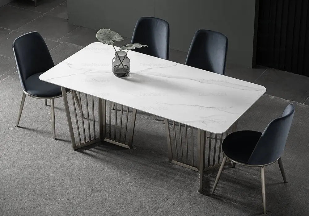 Table à manger marbre blanc argent PERLA Swedzo-Meuble
