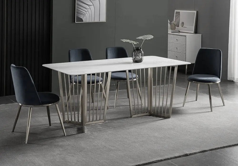 Table à manger marbre blanc argent PERLA Swedzo-Meuble