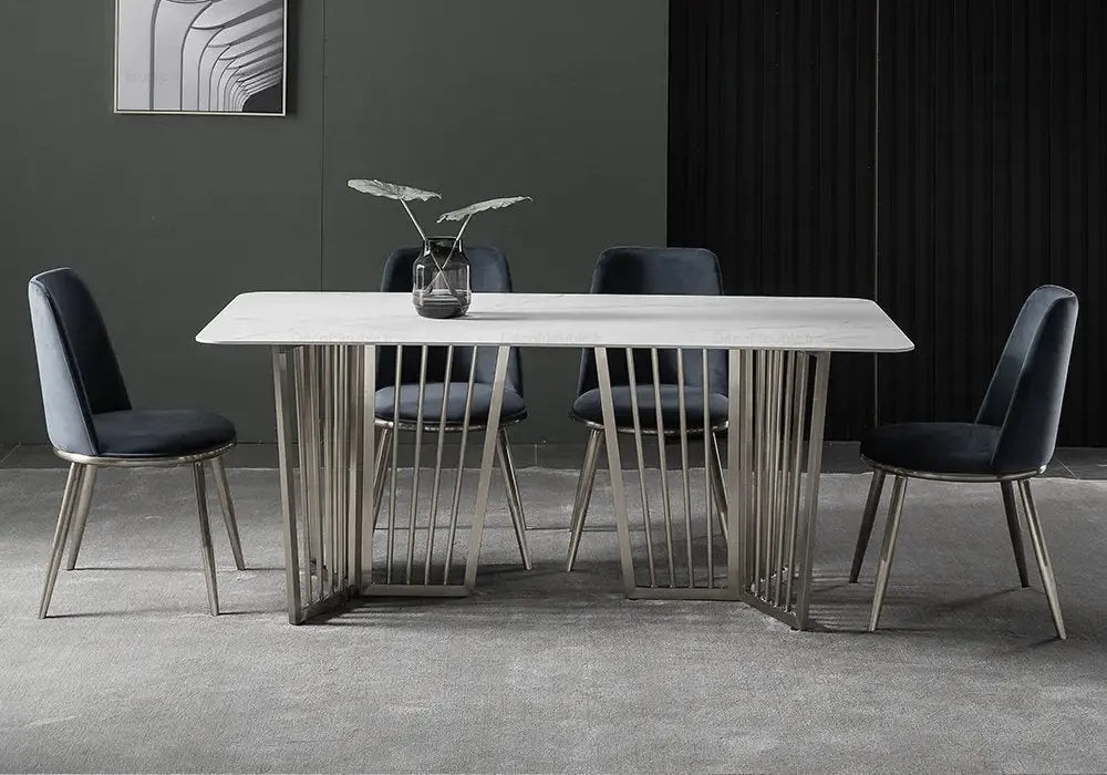 Table à manger marbre blanc argent PERLA Swedzo-Meuble