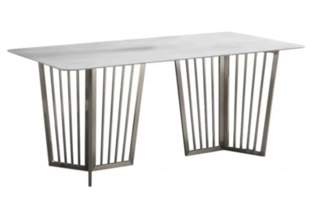 Table à manger marbre blanc argent PERLA Swedzo-Meuble
