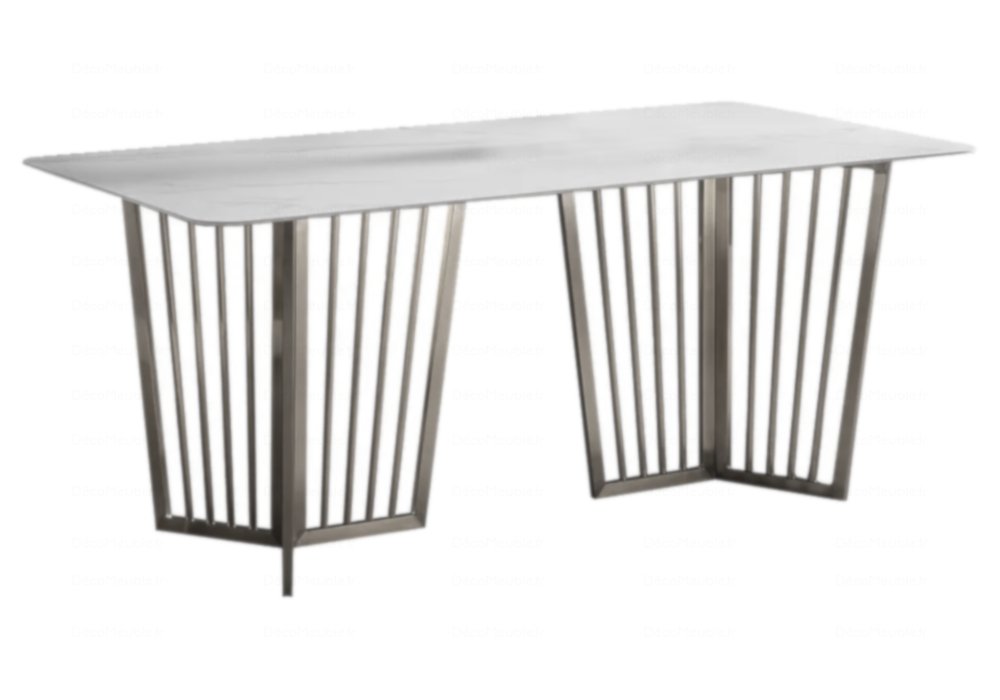 Table é manger marbre blanc argent PERLA