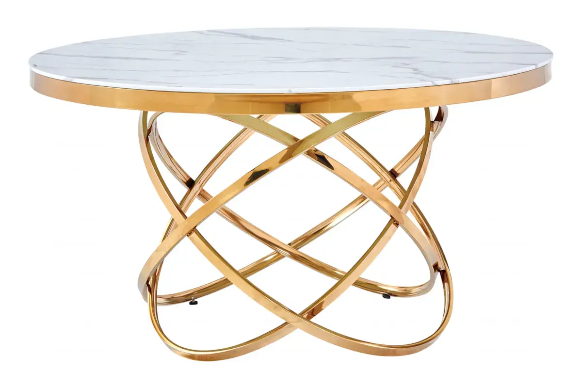 Table à manger marbre blanc doré EVO Swedzo-Meuble