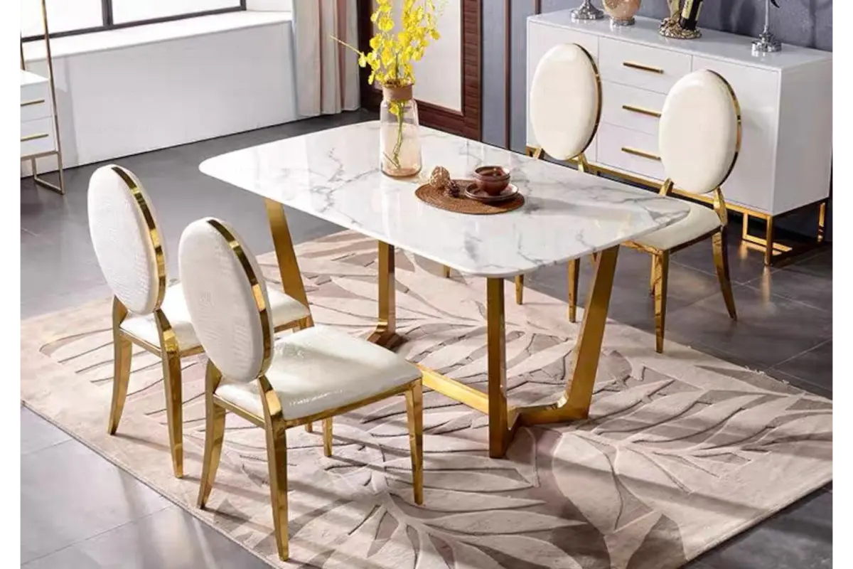 Table é manger marbre blanc doré GAYA