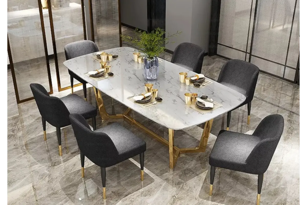 Table é manger marbre blanc doré GAYA