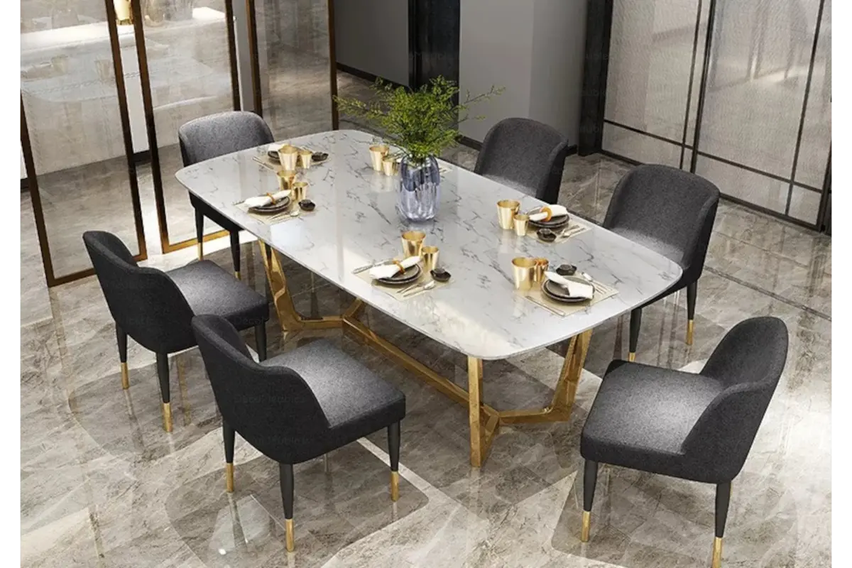 Table é manger marbre blanc doré GAYA
