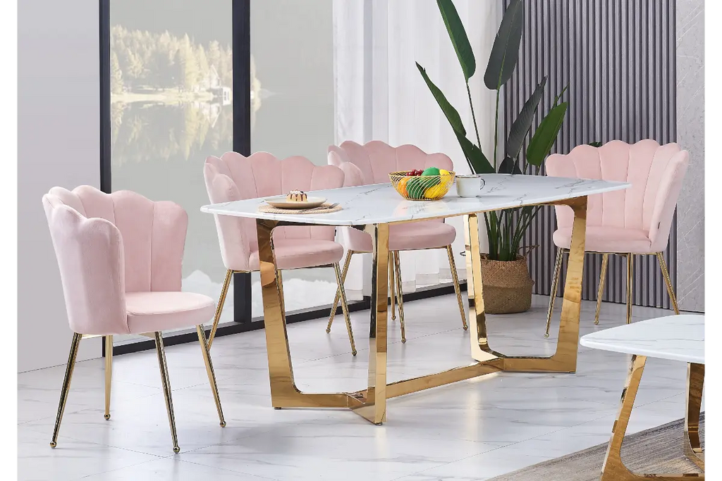 Table é manger marbre blanc doré GAYA