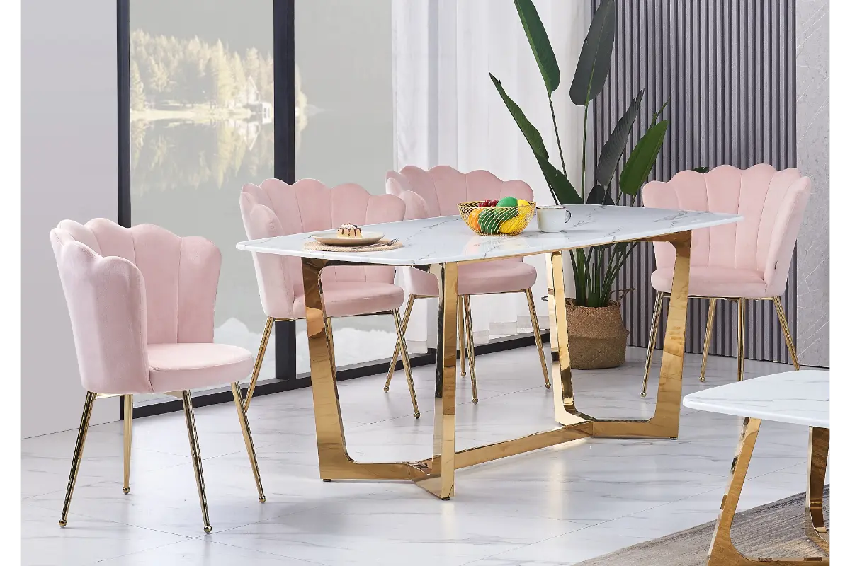 Table é manger marbre blanc doré GAYA