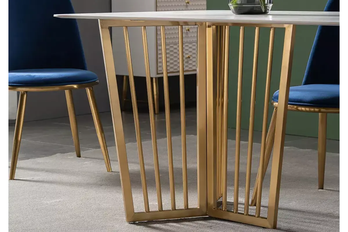 Table é manger marbre blanc doré PERLA