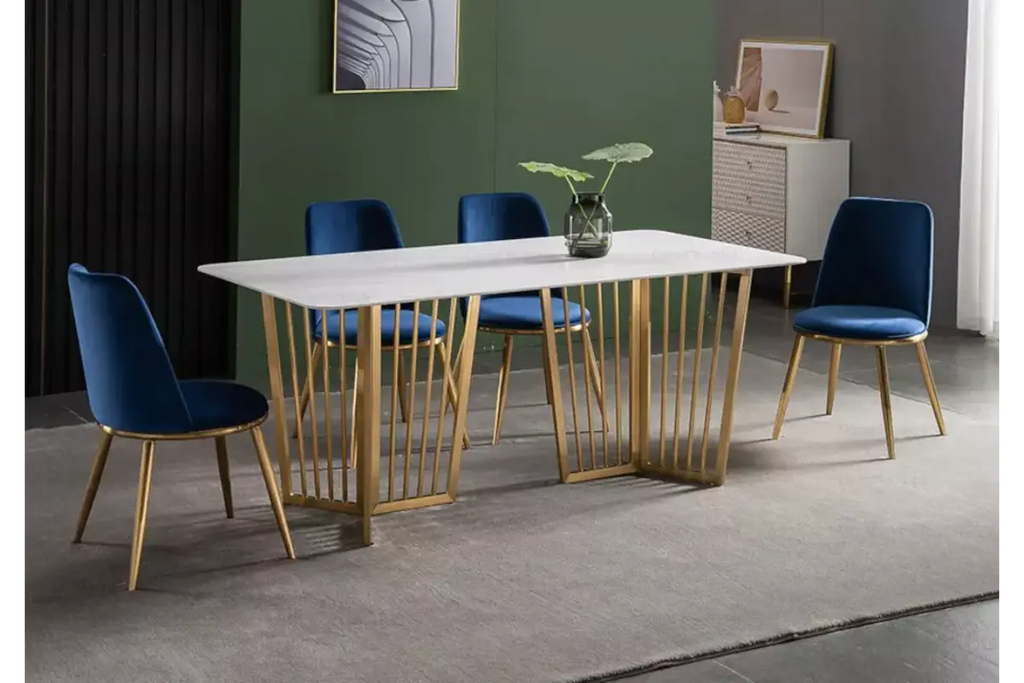 Table é manger marbre blanc doré PERLA
