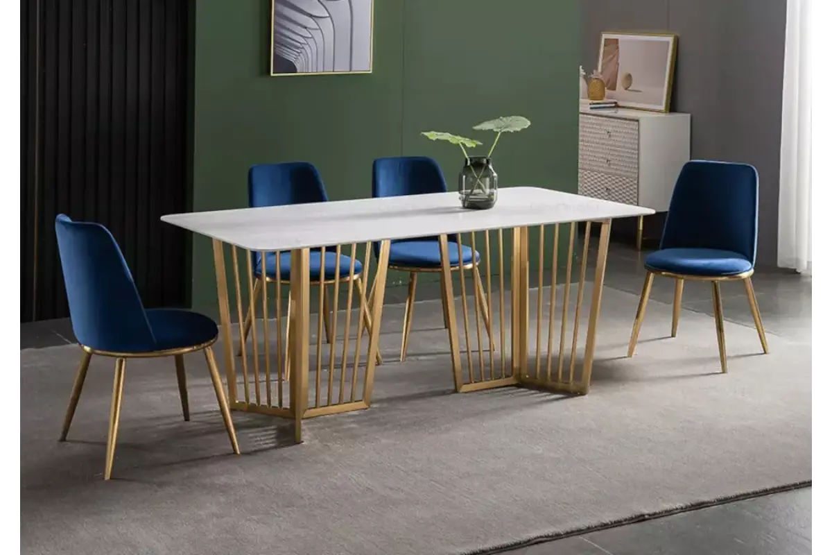 Table é manger marbre blanc doré PERLA