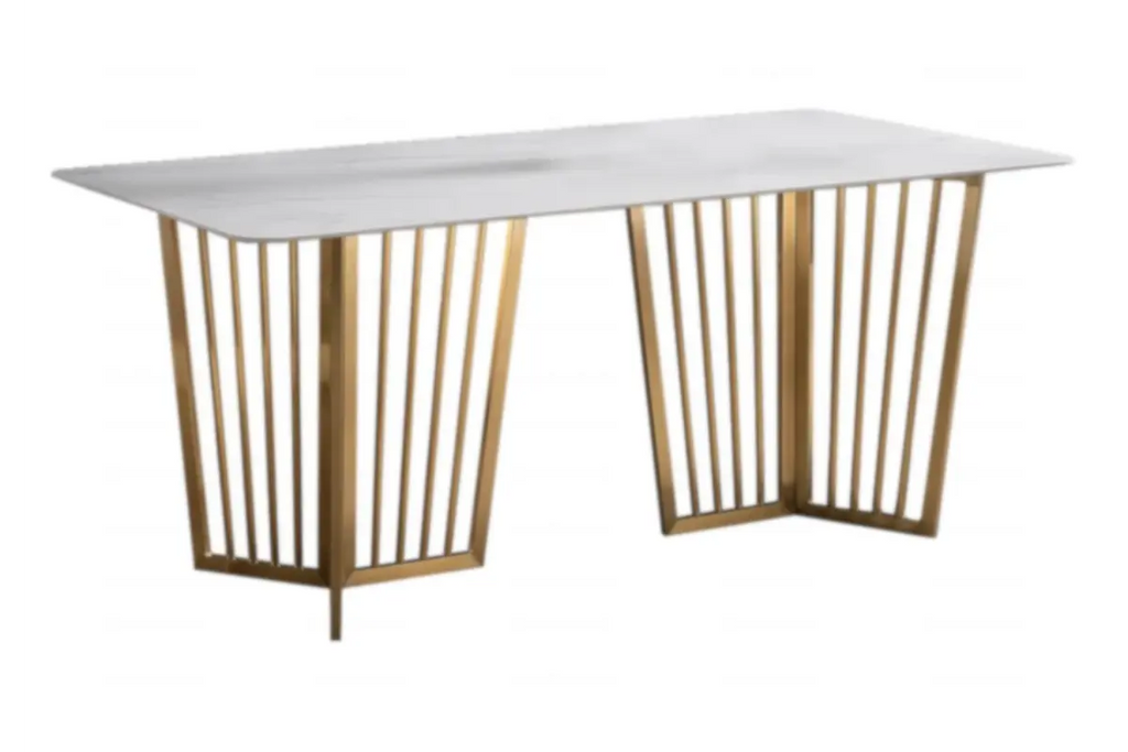 Table é manger marbre blanc doré PERLA