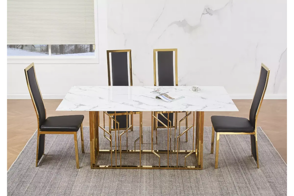 Table é manger marbre blanc doré PORTO