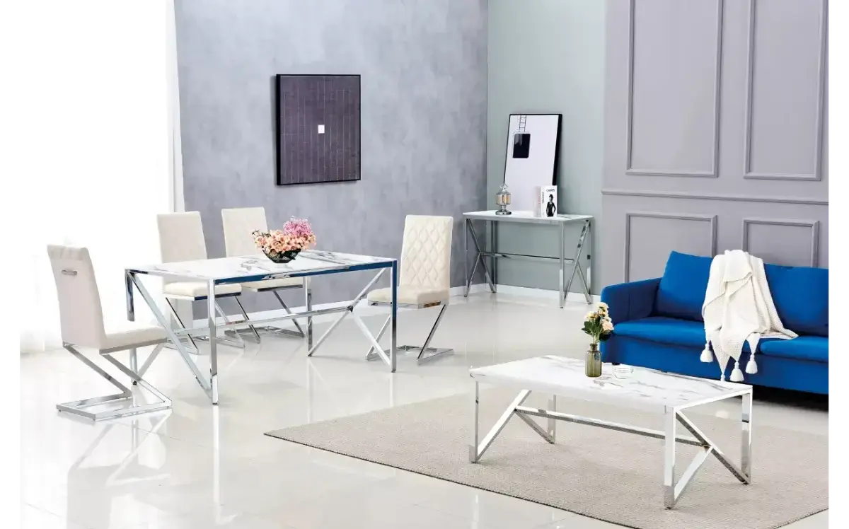 Table basse argent marbre blanc JESSY Swedzo-Meuble