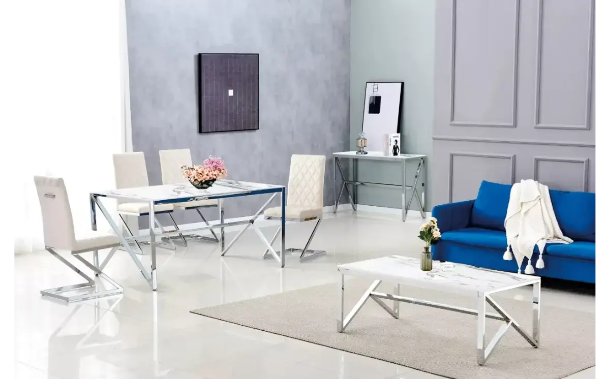 Table basse argent marbre beige JESSY Swedzo-Meuble