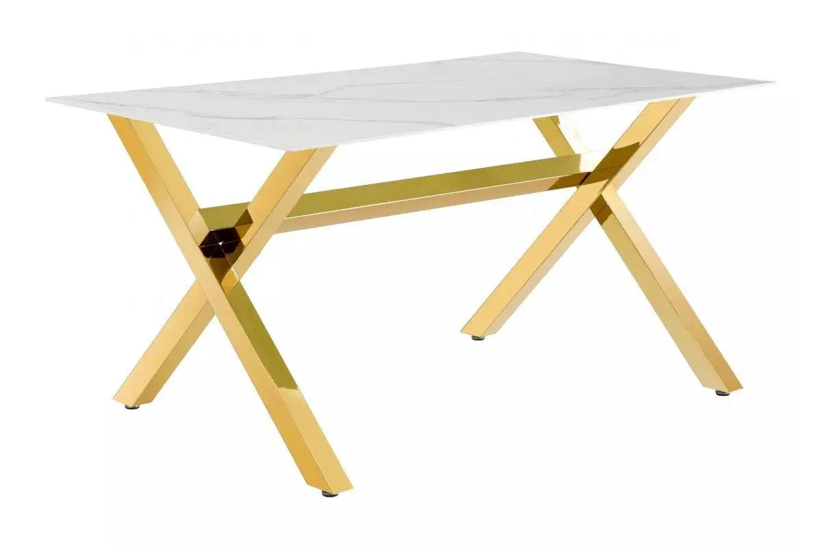 Table à manger marbre blanc pied  CROSS Swedzo-Meuble