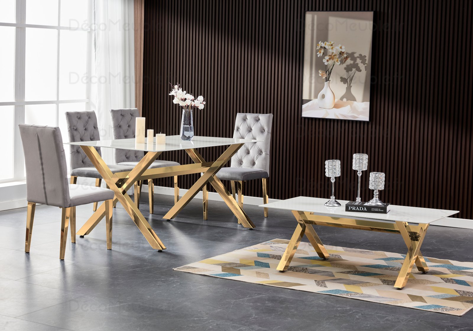 Table é manger en verre pied bois CROSS