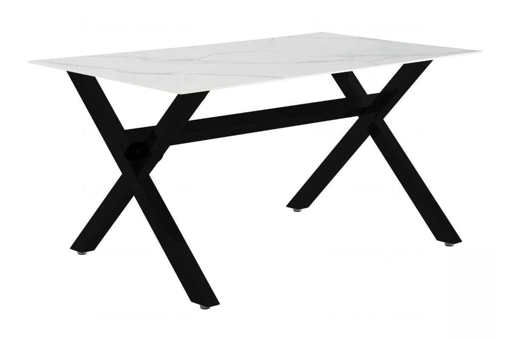 Table é manger marbre blanc pied  CROSS