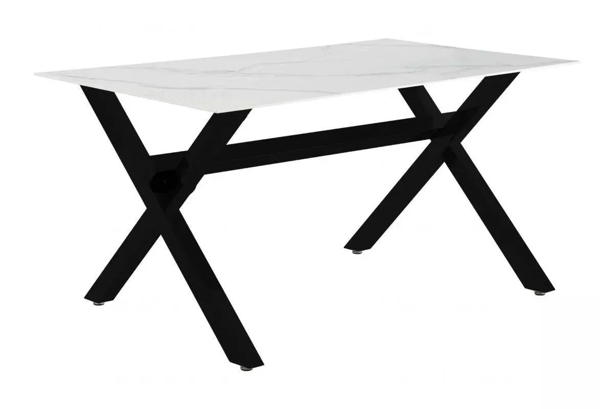 Table à manger marbre blanc pied  CROSS Swedzo-Meuble