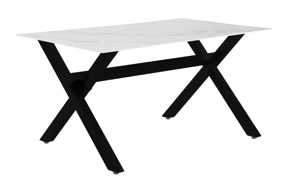 Table à manger marbre blanc pied noir CROSS Swedzo-Meuble