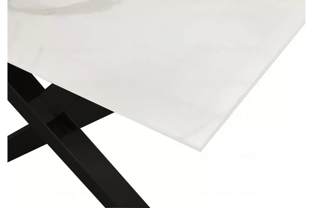 Table é manger marbre blanc pied noir CROSS
