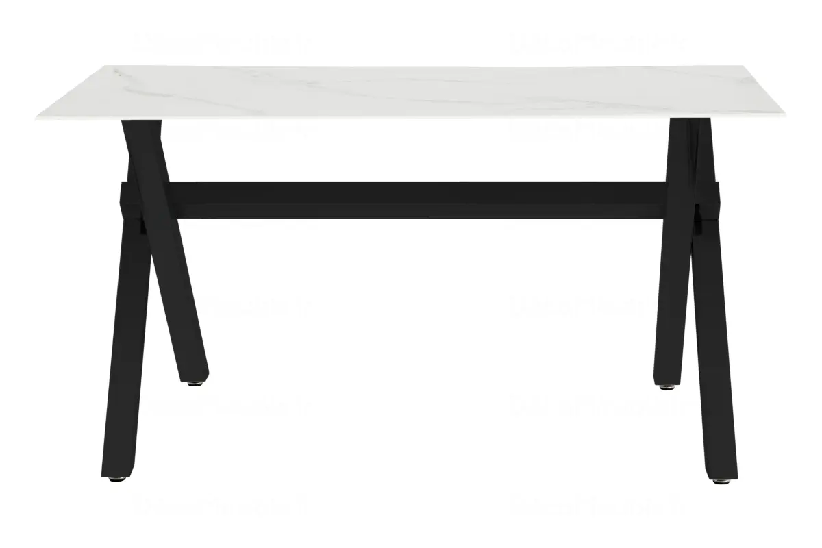 Table é manger marbre blanc pied noir CROSS