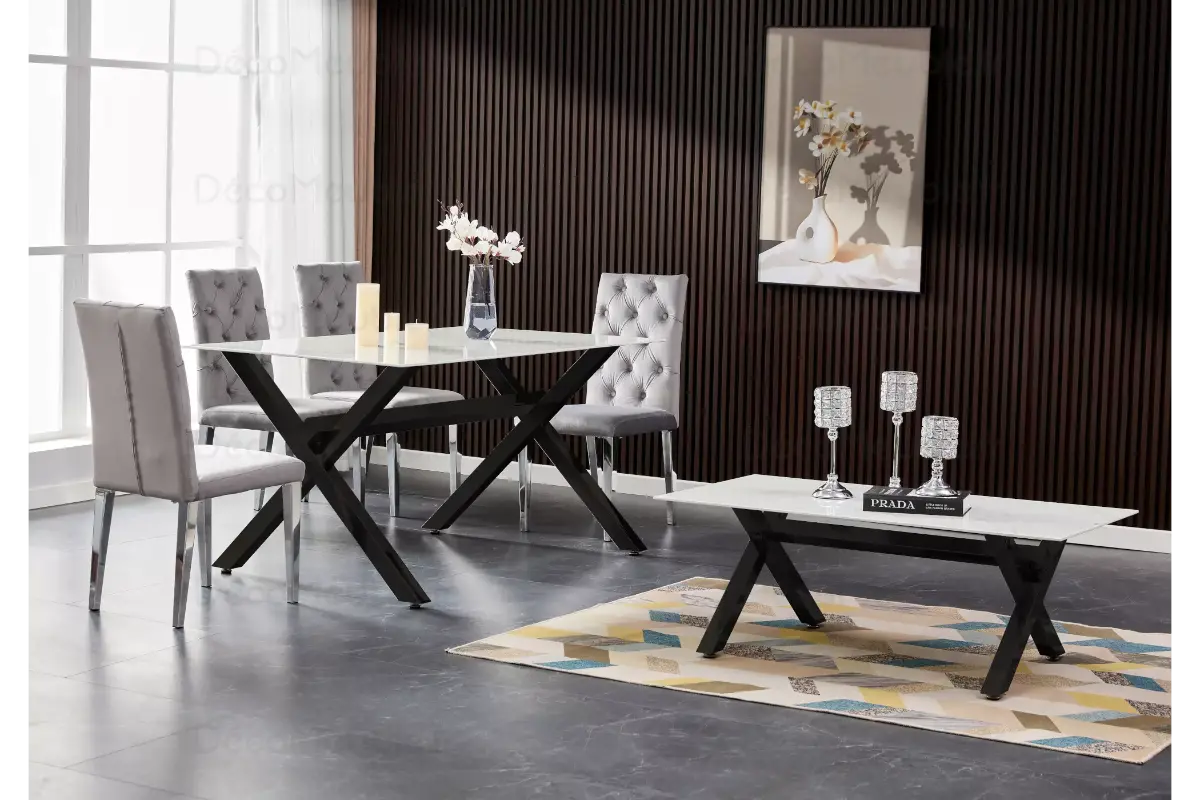Salle é manger marbre blanc noir CROSS